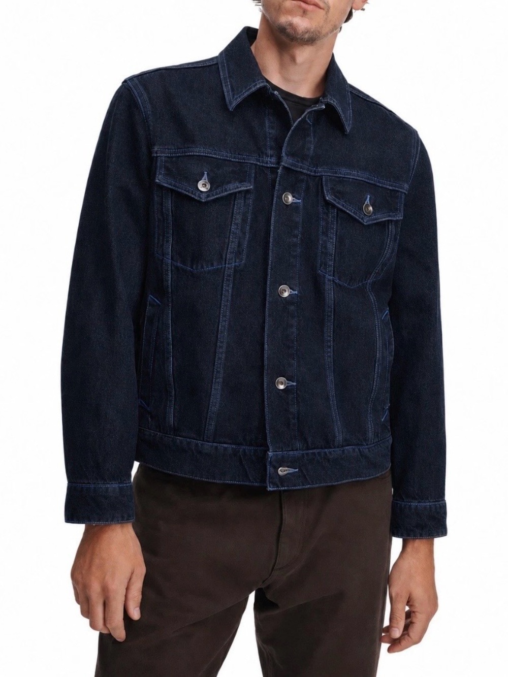 rag & bone Men's Dark Navy Denim Trucker Type 3 Jeans Indigo Jacket